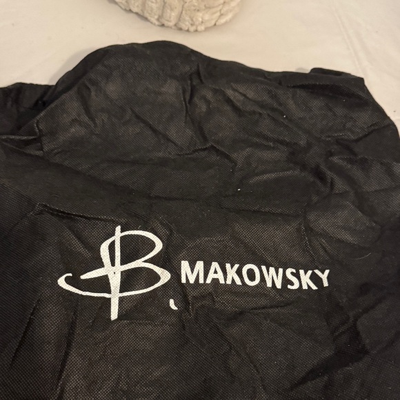 B. Makowsky Black embossed Leather Shoulder Bag with Gold Accents - Picture 8 of 8